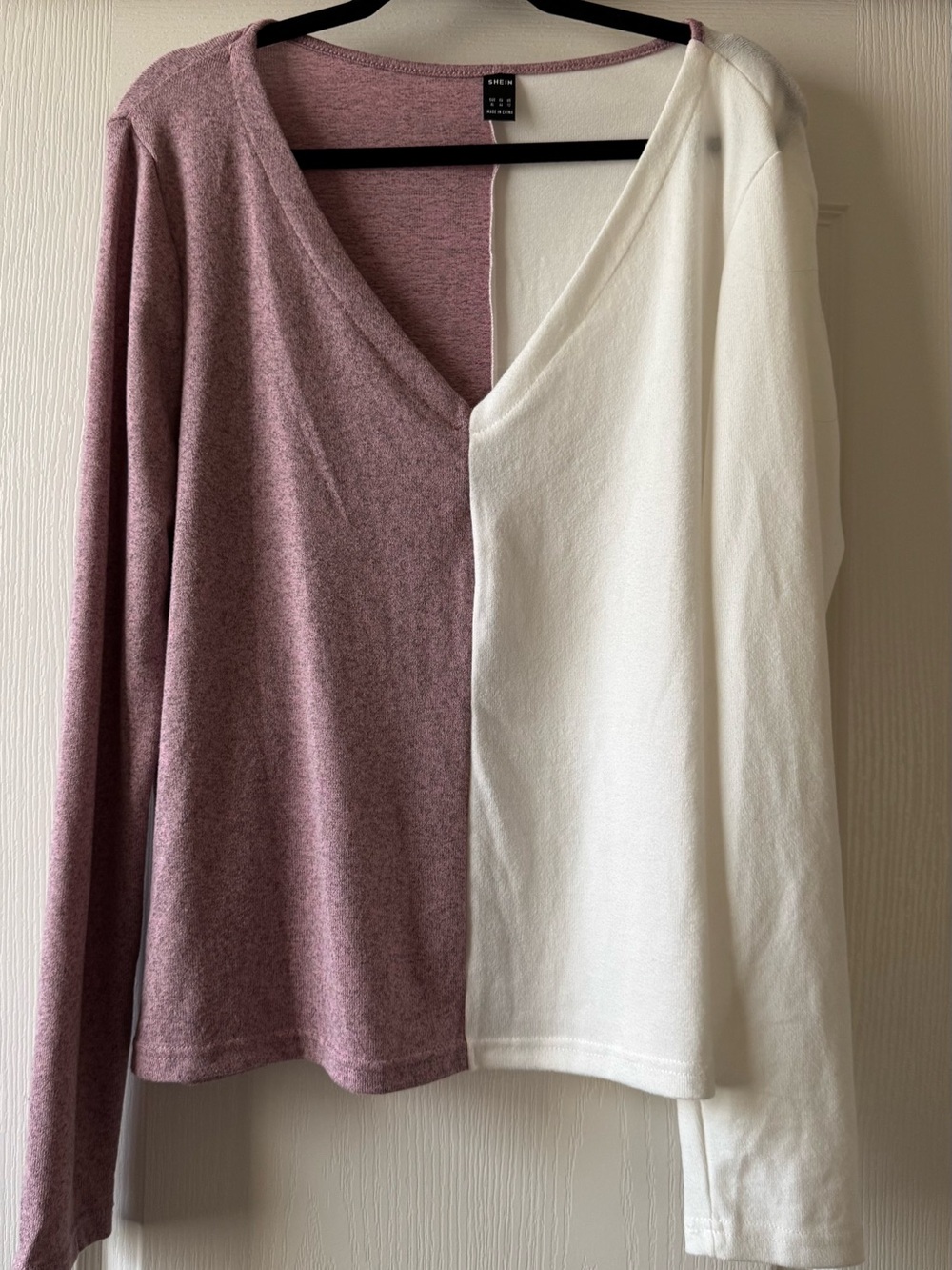 SHEIN Pink and White Two-Tone Knit Top